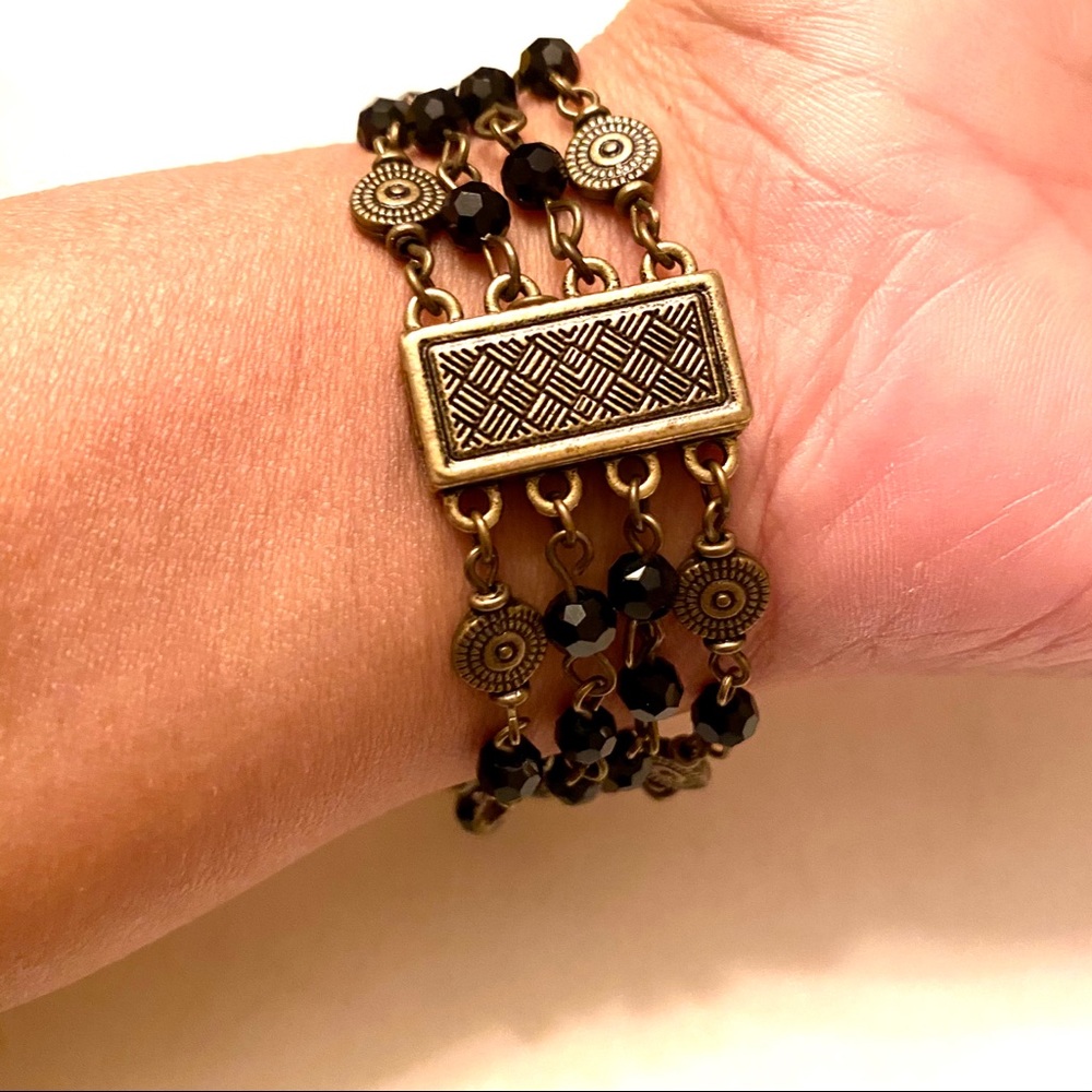 3/$15 Artisan Black Spinel,Brass Bracelet magnetic clasp